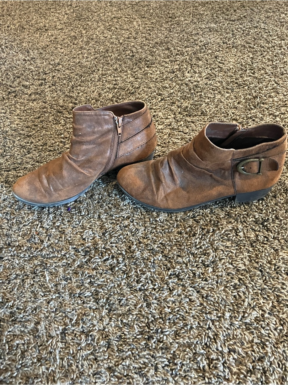 Angie Brown Suede-Look Ankle Booties with Buckle Accent